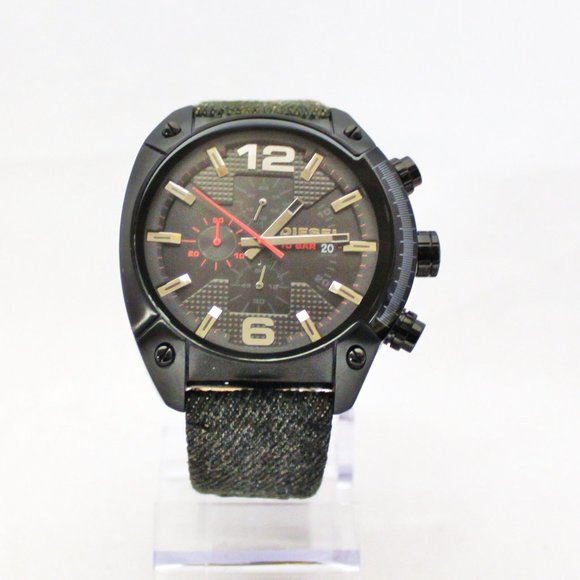New DIESEL DZ4373 Overflow Date Multifunction 10 BAR Black fabric Leather Band - Picture 2 of 8